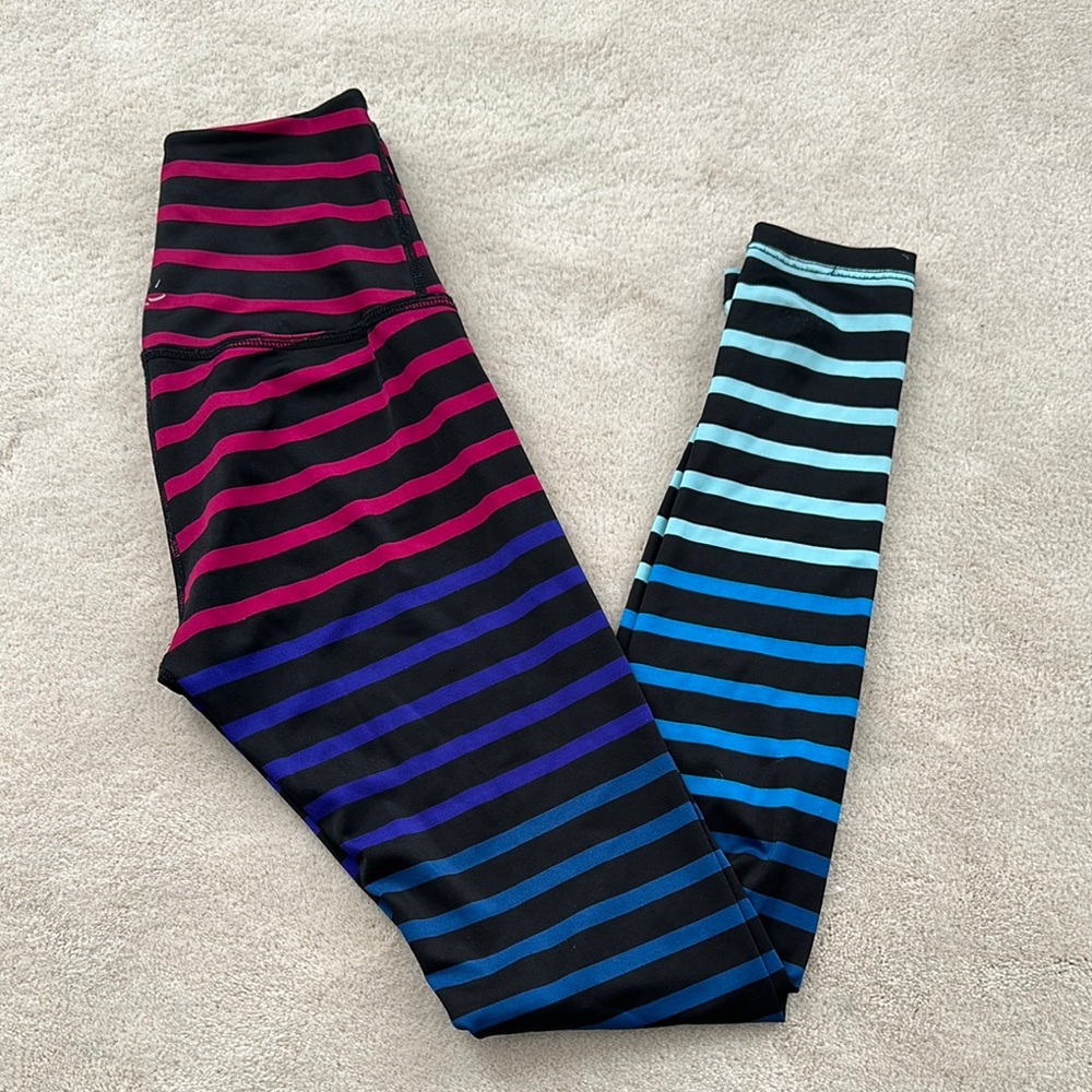 Striped Athletic Leggings with Multicolor Stripes